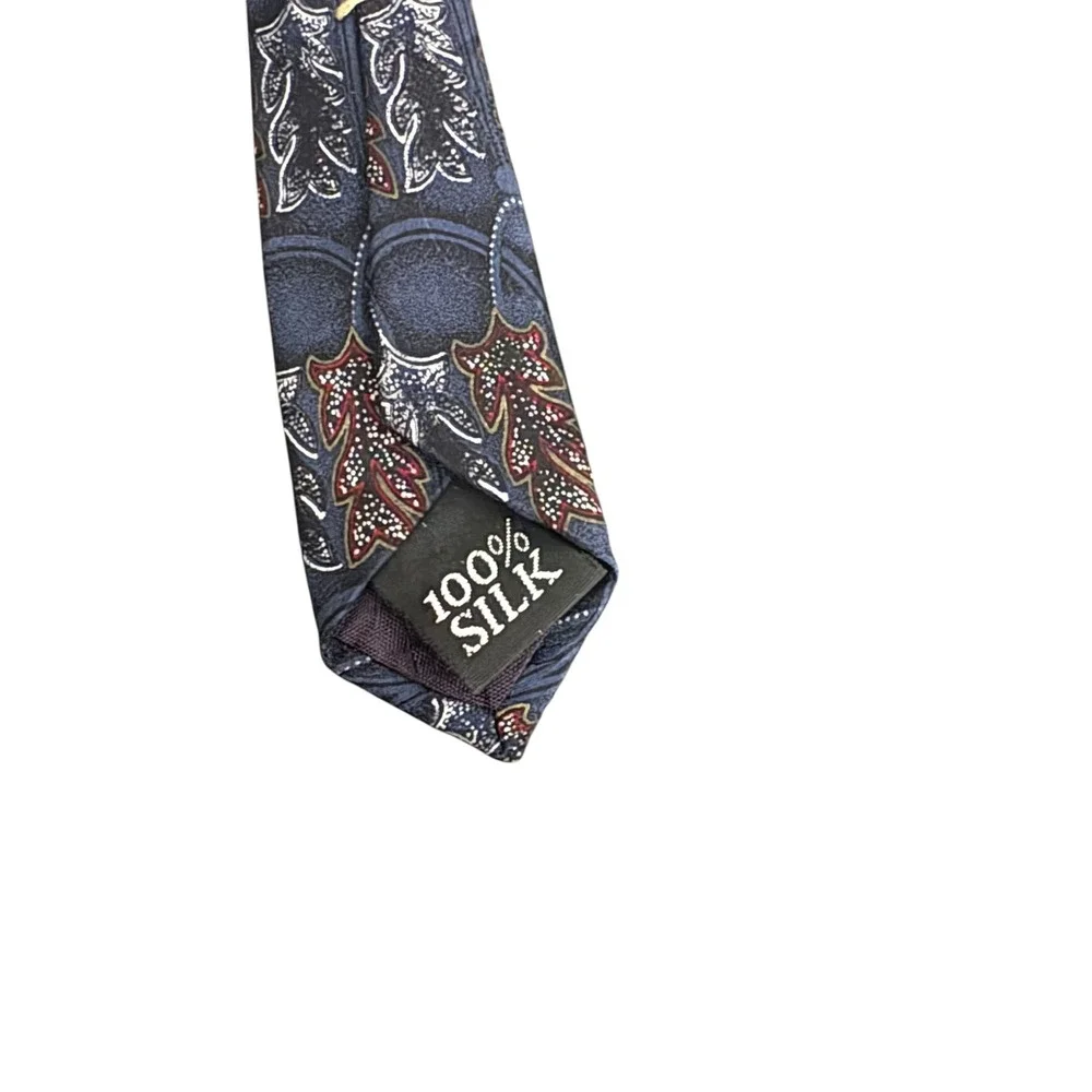Evan-Picone 100% Silk Tie Blue Red Leaf Pattern USA Vintage‎ Men's Neckwear